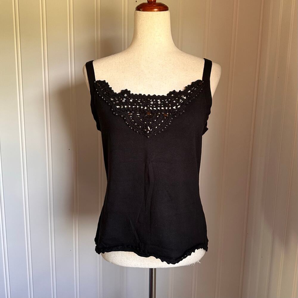 Vintage 90s Western Black Beaded Cami L